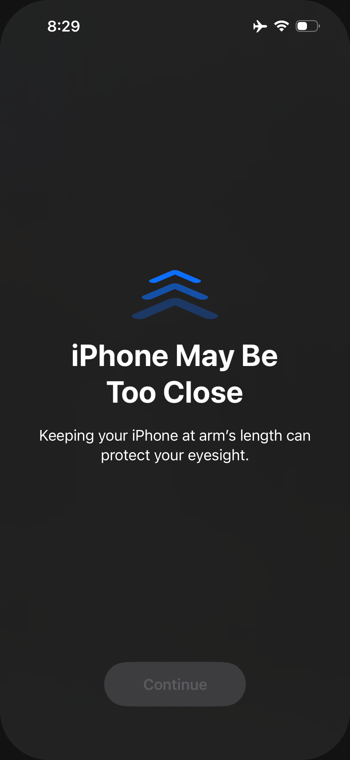 iPhone May Be&10;Too Close&10;Keeping your iPhone at arm's length can protect your eyesight.&10;Continue