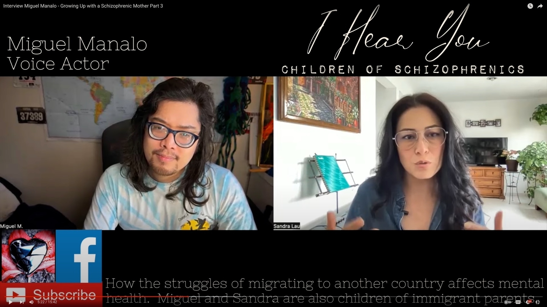 Interview Miguel Manalo - Growing Up with a Schizophrenic Mother Part 3
Miguel Manalo Voice Actor
I Hear You CHILDREN OF SCHIZOPHRENICS
Miguel M. Sandra Lau
How the struggles of migrating to another country affects mental health. Miguel and Sandra are also children of immigrant parents